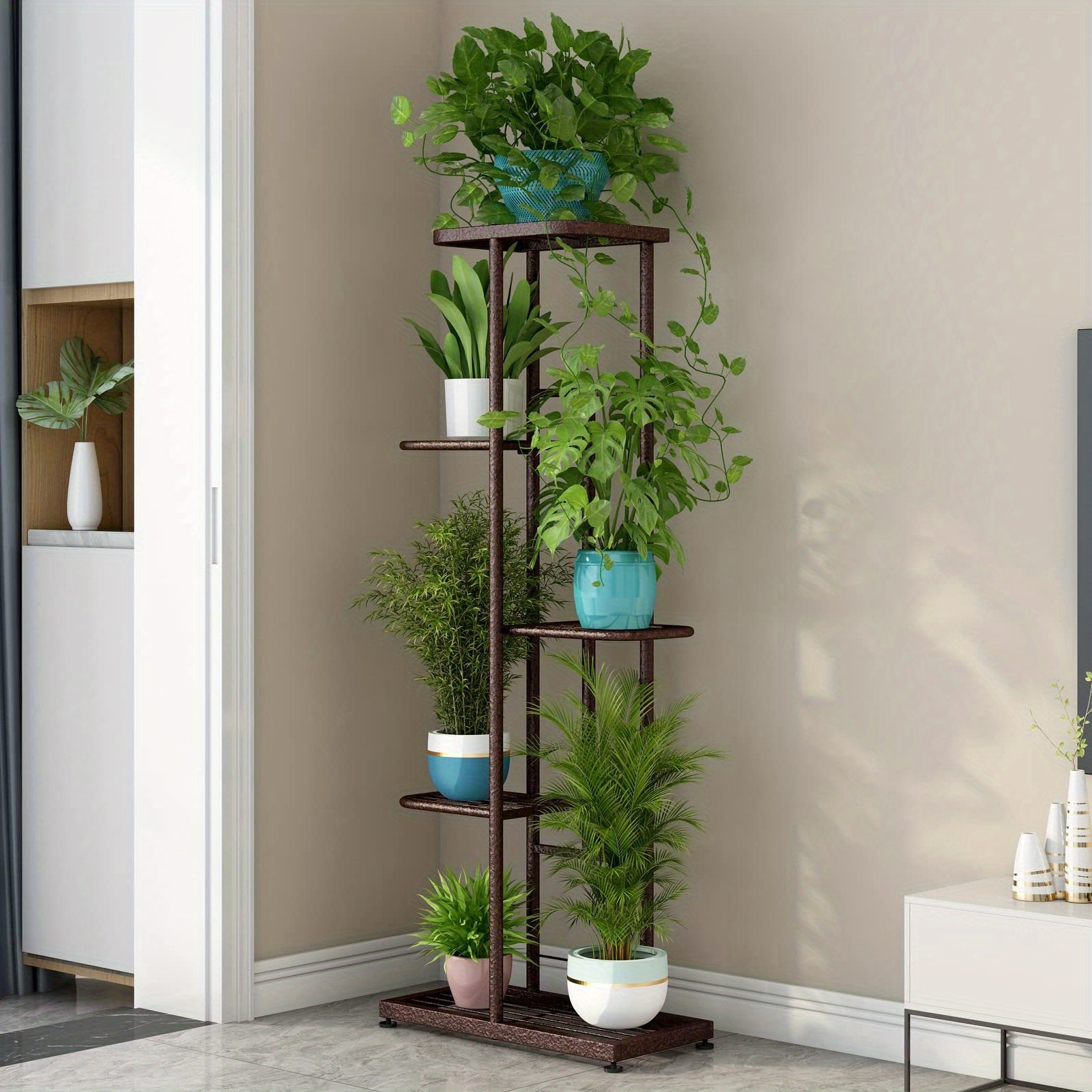 Halloween 4 Tier 5 Pot Plant Stand Indoor, Tiered Plant Stands for Indoor Plants Multiple, Corner Flower Stand for Living Room, Multi-Layer Vintage Design Plant Shelf