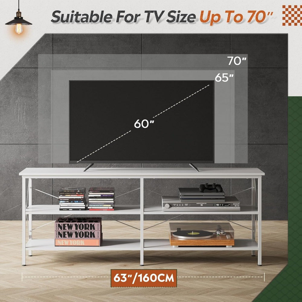 TV Stand up to 70 Inch TV, 63" Entertainment Center, TV Media Console with 3-Tier Storage Shelves for Living Room and Bedroom