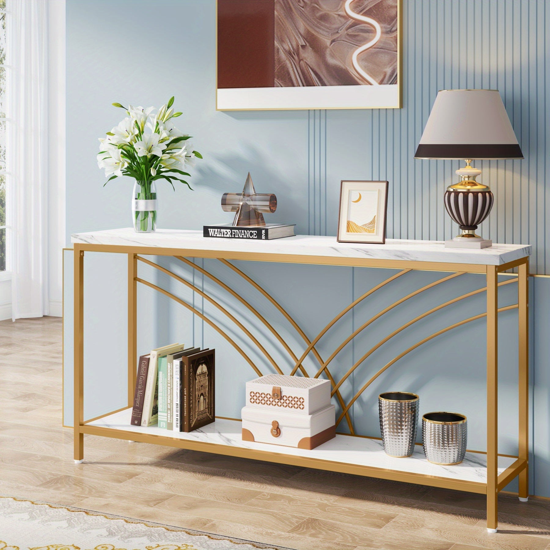 Living room furniture simple platinum console table modern luxury marble top