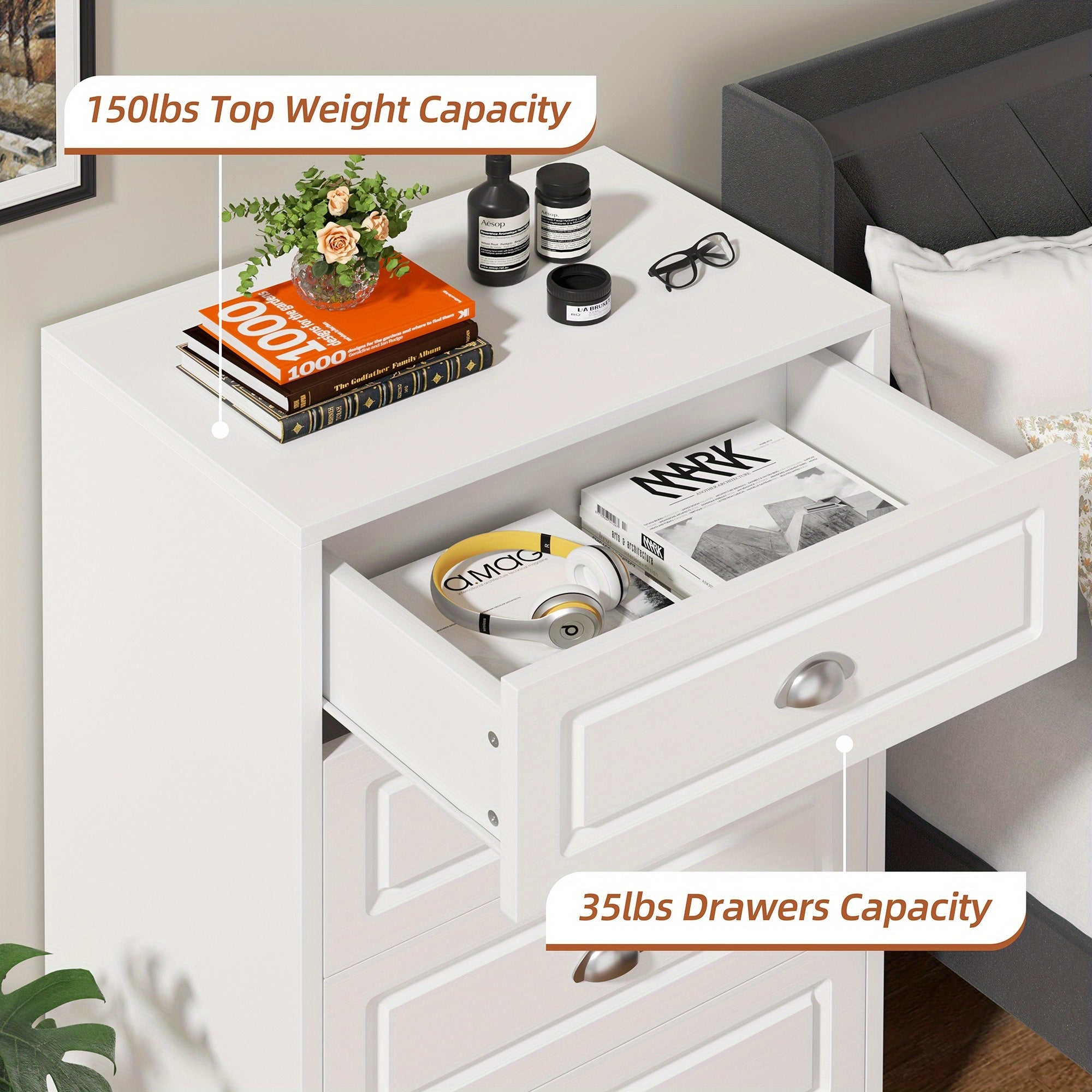 Dresser for Bedroom 5 Drawer Dresser with Sturdy Base Wooden Large Capacity Storage Cabinet Tall Chest of 5 Drawers
