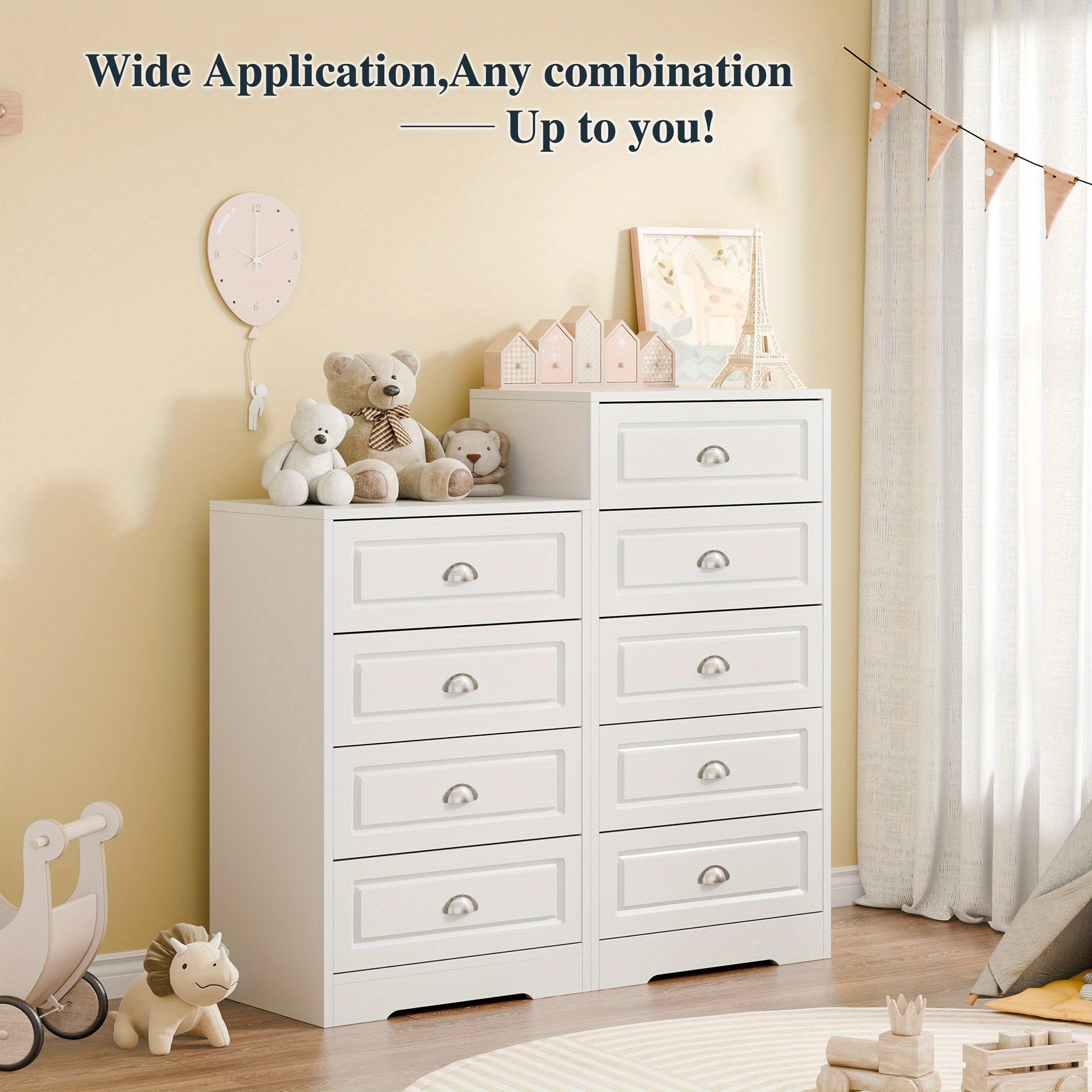 Dresser for Bedroom 5 Drawer Dresser with Sturdy Base Wooden Large Capacity Storage Cabinet Tall Chest of 5 Drawers