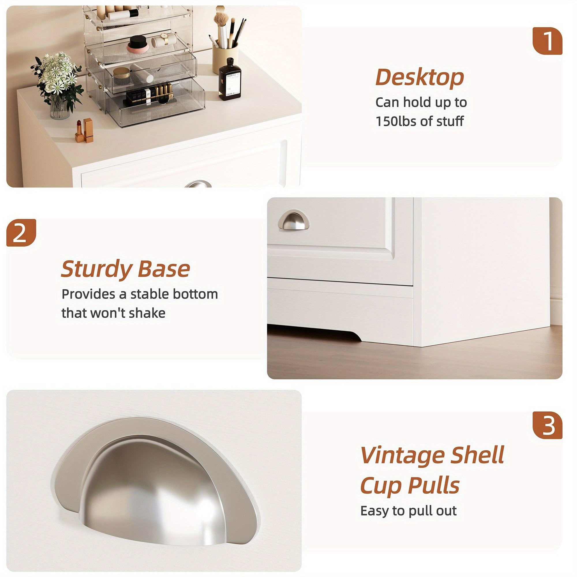 Dresser for Bedroom 5 Drawer Dresser with Sturdy Base Wooden Large Capacity Storage Cabinet Tall Chest of 5 Drawers