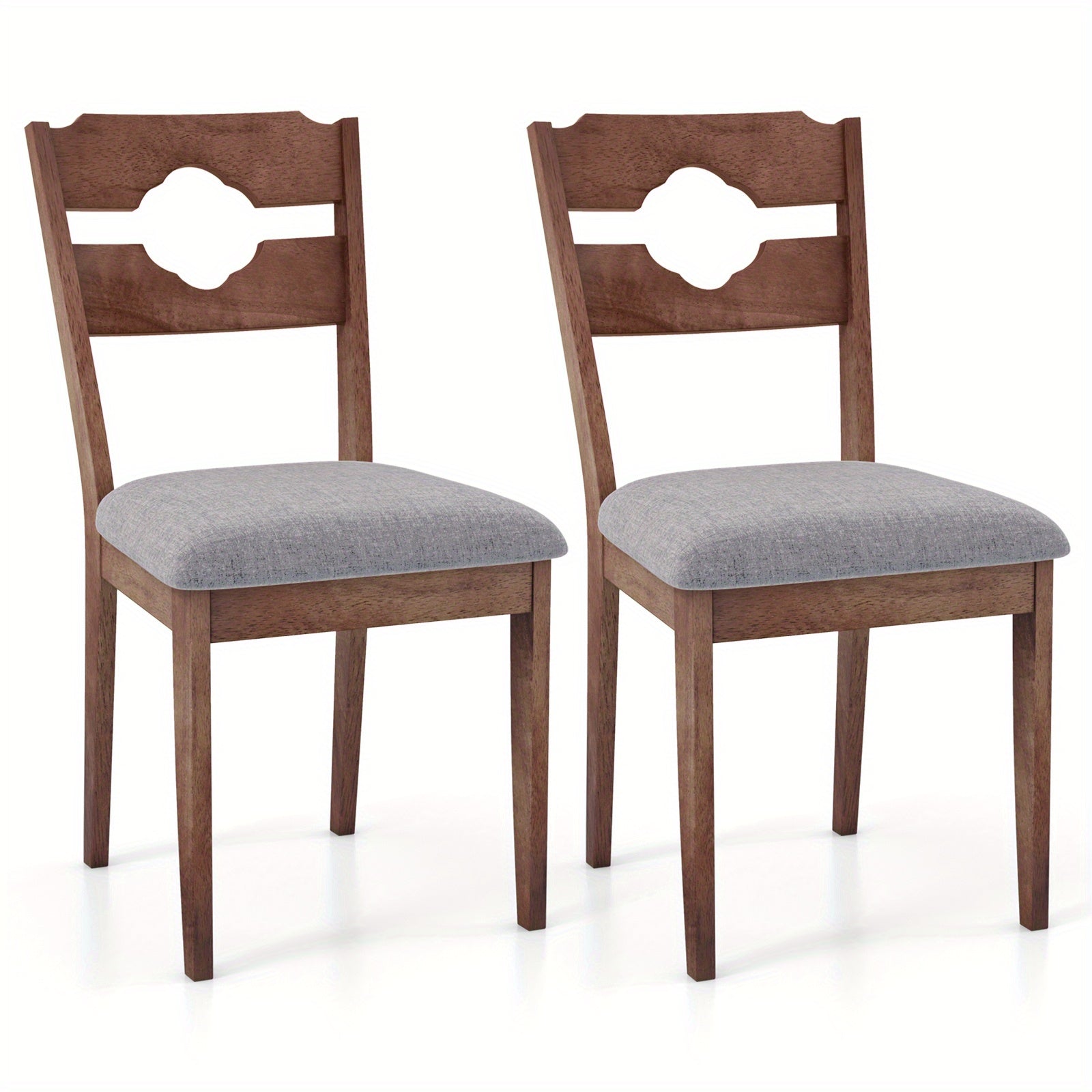 Dining Chair Set of 2, Fabric Upholstered Kitchen Chairs w/ Padded Seat, High Back, Rubber Wood Frame, Mid-Century Farmhouse Armless Accent Side Chairs for Dining Room Living Room Home