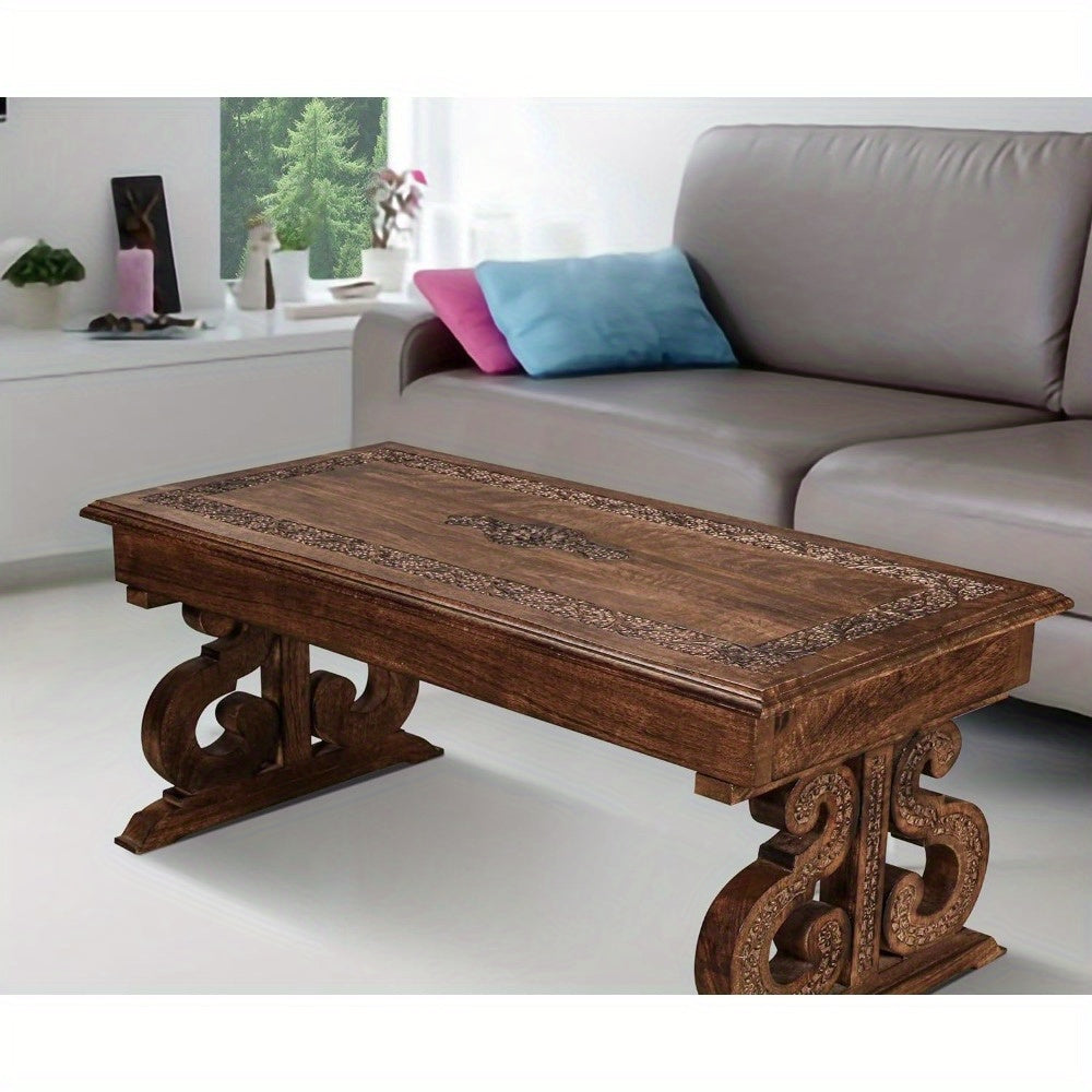 Coffee Table, Wood Coffee Tables for Living room, Living room Centre Table, Wooden Coffee Table Made from Mango wood, Rectangular Wooden coffee Table, Tea Table, Wood Accent Table- 40x18 Inch Burnt