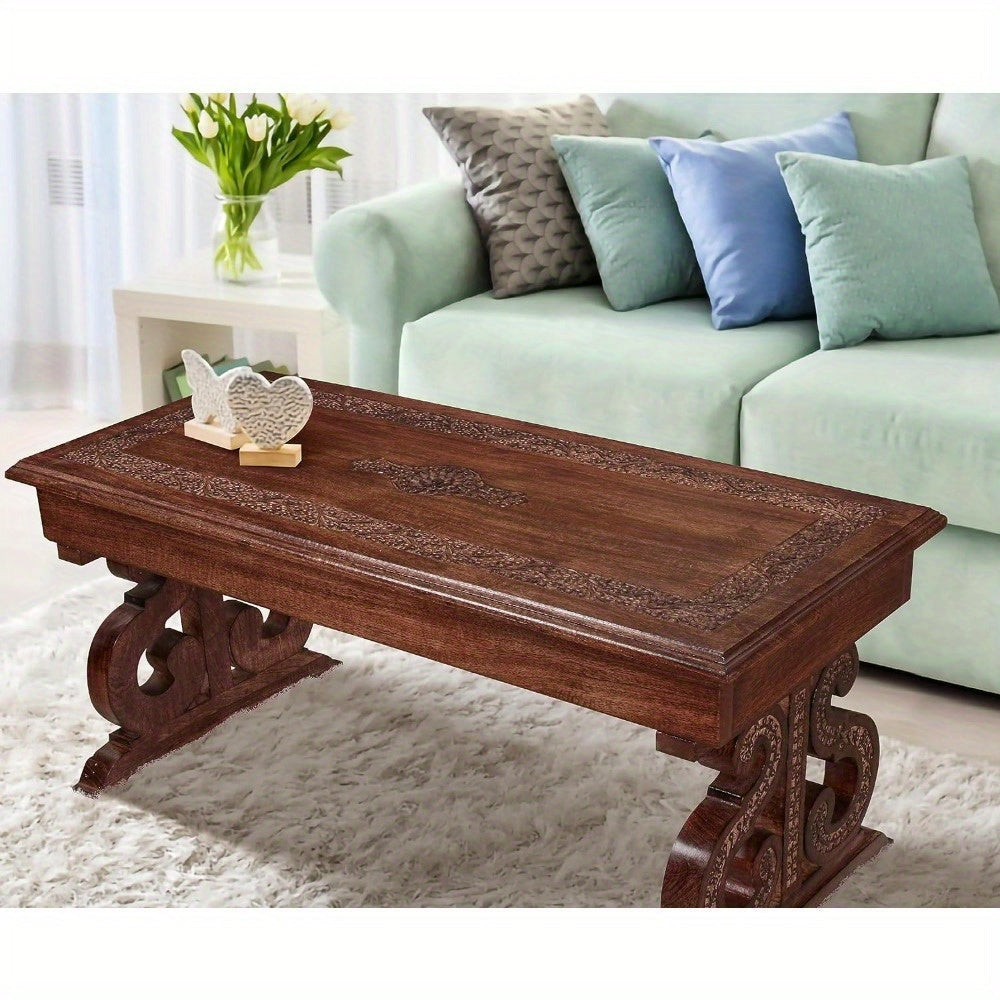 Coffee Table, Wood Coffee Tables for Living room, Living room Centre Table, Wooden Coffee Table Made from Mango wood, Rectangular Wooden coffee Table, Tea Table, Wood Accent Table- 40x18 Inch Burnt