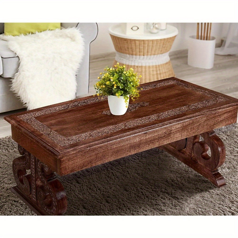 Coffee Table, Wood Coffee Tables for Living room, Living room Centre Table, Wooden Coffee Table Made from Mango wood, Rectangular Wooden coffee Table, Tea Table, Wood Accent Table- 40x18 Inch Burnt