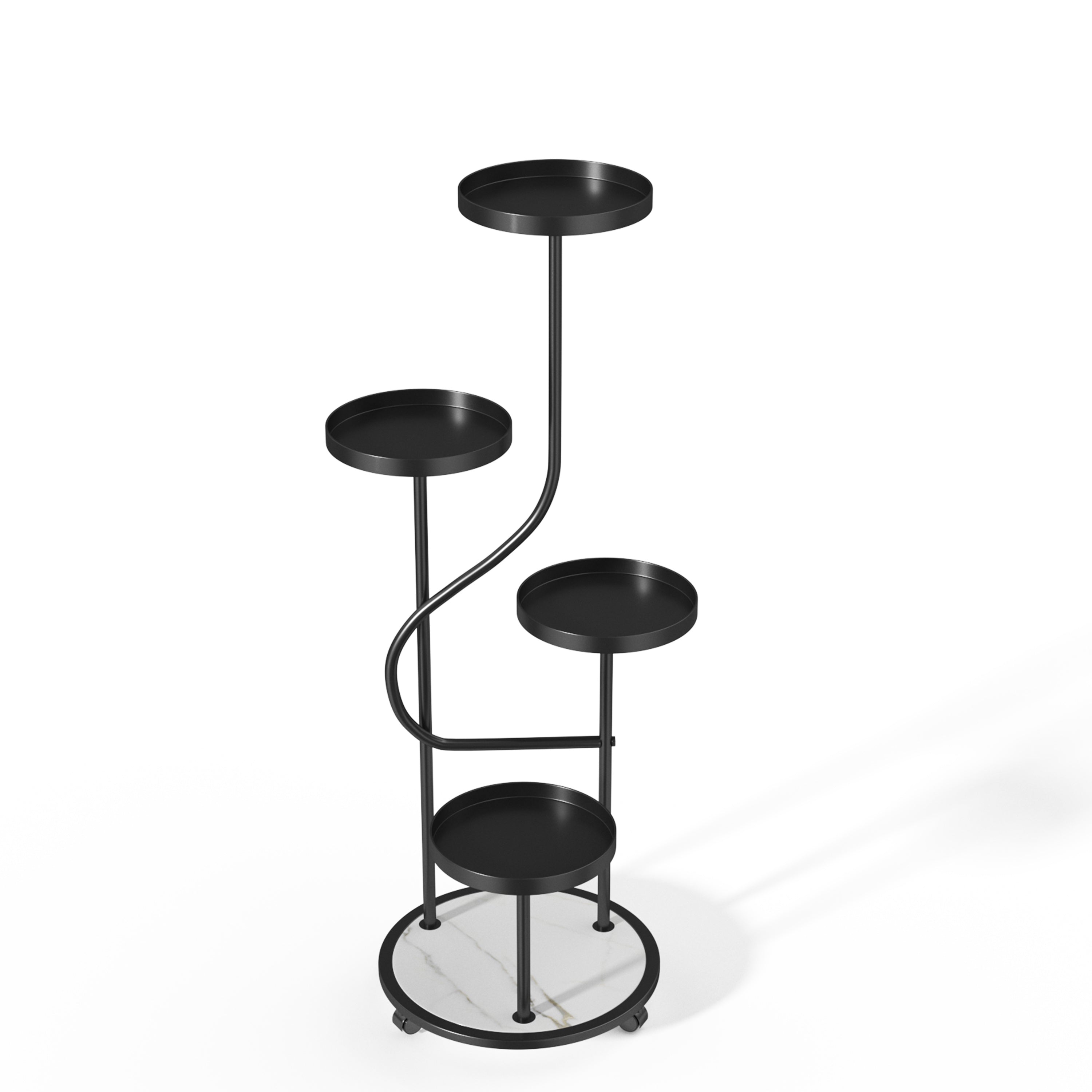 Art Deco Metal Vertical Plant Stand with Removable Wheels - 43.7" High Multi-Level Curved Flower Display Shelf for Living Room, Patio, Balcony Decor - Indoor/Outdoor Lacquered Planter Rack with Multiple Components