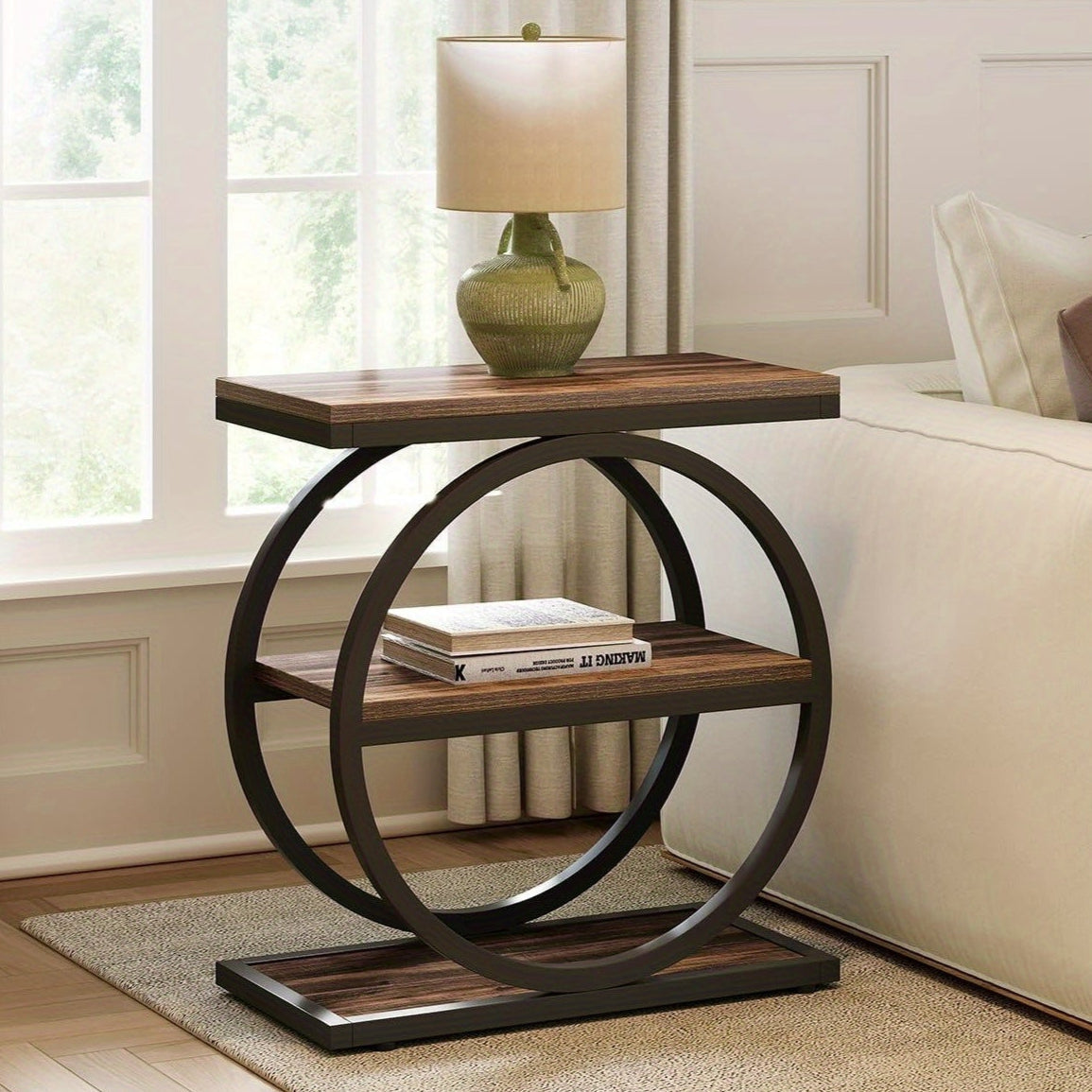 3-Tier Side Table, End Table, Tall Bedside Table Nightstand, Slim Sofa Side Table for Living Room