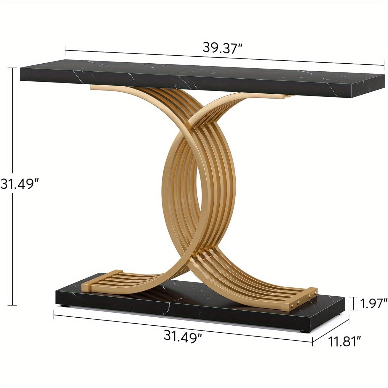 Gold Entryway Table, Modern 39-Inch Console Table Accent Table with Geometric Metal Legs, Faux Marble Narrow Wood Sofa Table Foyer Table for Entrance, Living Room (Gold & Black)