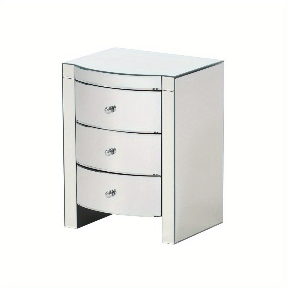 Mirrored Nightstand with 3 Drawers, Bed Side Table for Bedroom, Large Modern Night Stand with Storage Drawers, Mirrored Furniture for Living Room, Office