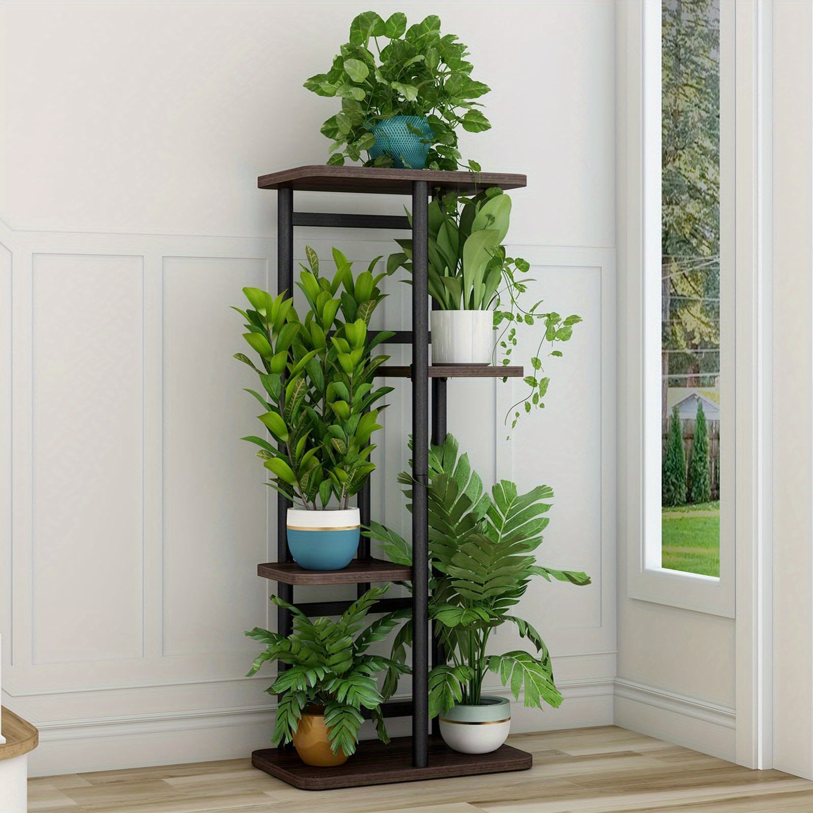 Plant Stand 5-Tier Plant Shelf for Indoor Outdoor, Waterproof Metal Tall Plant Stand for Living Room Bathroom Balcony Garden Flower Stand