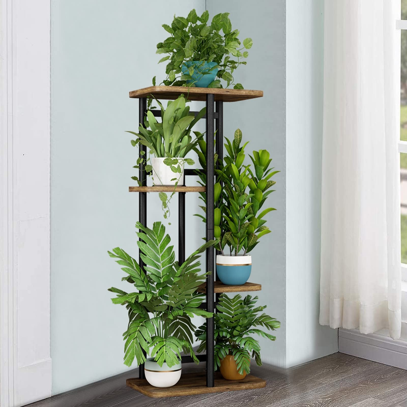 Plant Stand 5-Tier Plant Shelf for Indoor Outdoor, Waterproof Metal Tall Plant Stand for Living Room Bathroom Balcony Garden Flower Stand