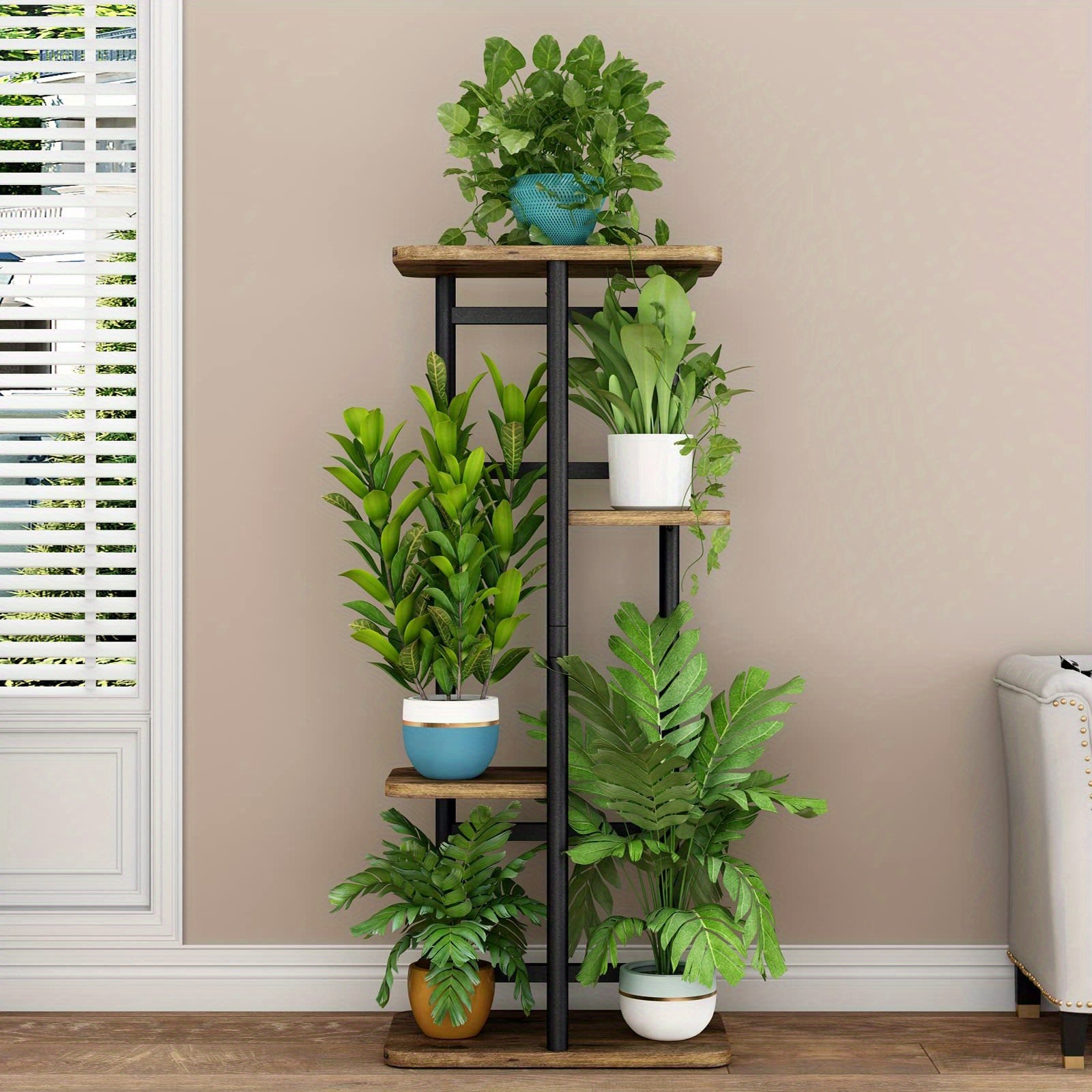 Plant Stand 5-Tier Plant Shelf for Indoor Outdoor, Waterproof Metal Tall Plant Stand for Living Room Bathroom Balcony Garden Flower Stand