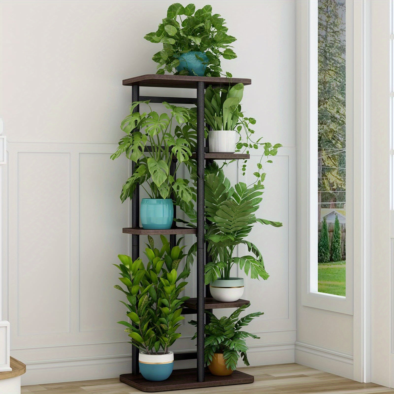 Plant Stand 5-Tier Plant Shelf for Indoor Outdoor, Waterproof Metal Tall Plant Stand for Living Room Bathroom Balcony Garden Flower Stand