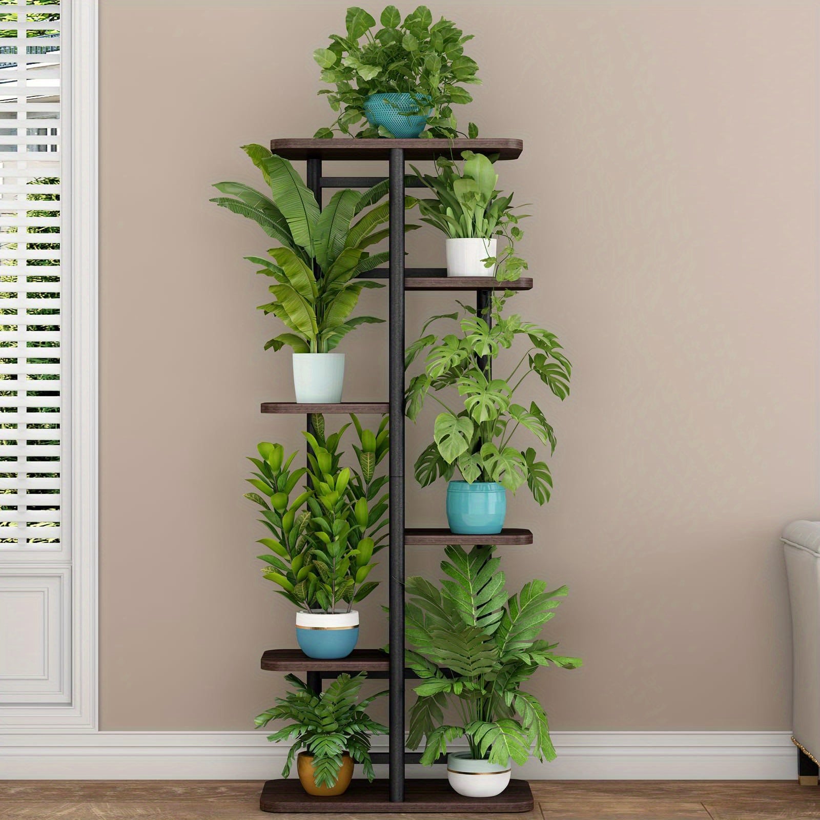 Plant Stand 5-Tier Plant Shelf for Indoor Outdoor, Waterproof Metal Tall Plant Stand for Living Room Bathroom Balcony Garden Flower Stand