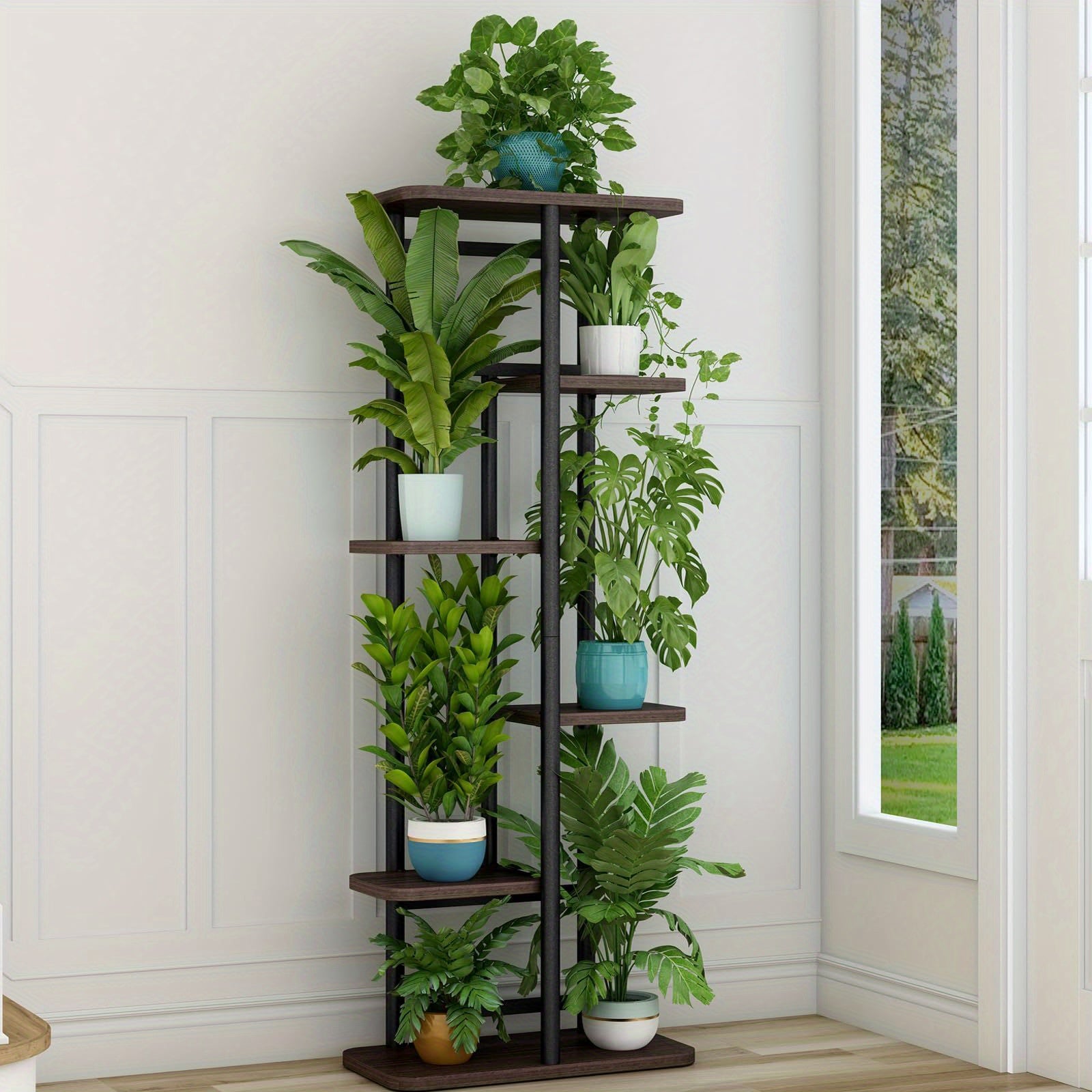 Plant Stand 5-Tier Plant Shelf for Indoor Outdoor, Waterproof Metal Tall Plant Stand for Living Room Bathroom Balcony Garden Flower Stand