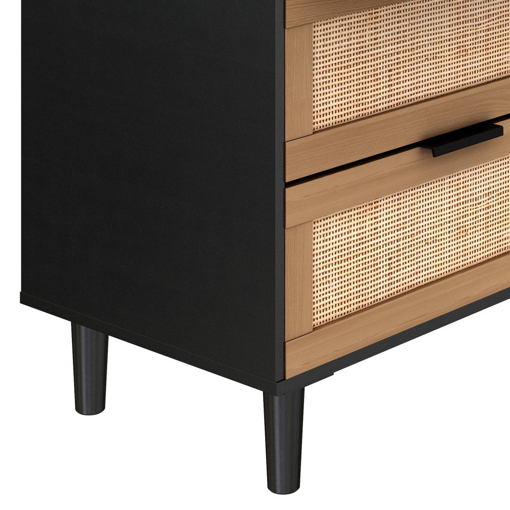 Black Storage Chest Dresser 6 Drawer Rattan Rattan Drawers Bedroom Living Room - Black - Dresser Westberry Furniture