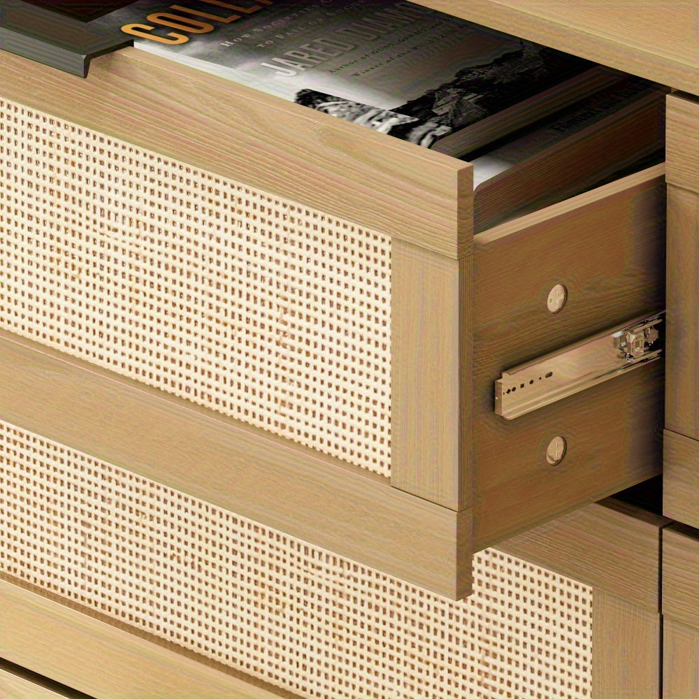 Black Storage Chest Dresser 6 Drawer Rattan Rattan Drawers Bedroom Living Room - Black - Dresser Westberry Furniture