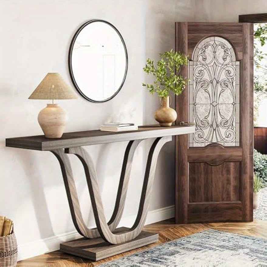 Farmhouse Console Table, 55.12" Wood Entryway Table, Narrow Hallway Table, Behind Couch Table Foyer Table with Double U-Shaped Legs for Entryway, Reception Room, Corridor