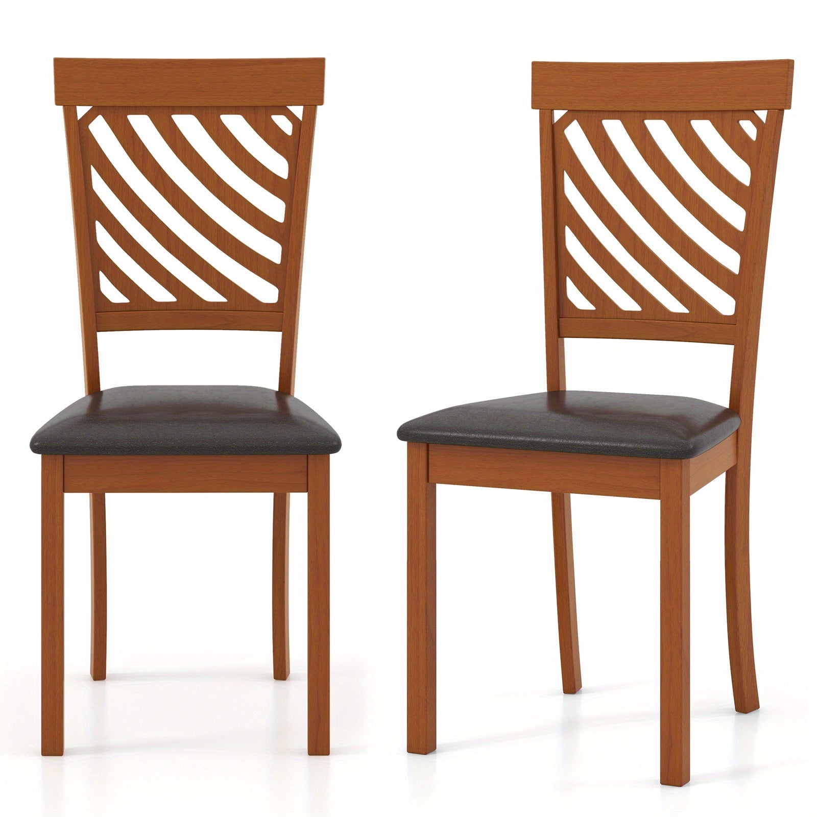 Dining Chair Set of 2, Faux Leather Upholstered Kitchen Chairs with Rubber Wood Legs & Ergonomic Back, Mid-century Armless Side Chairs for Dining Room, Restaurant, Walnut