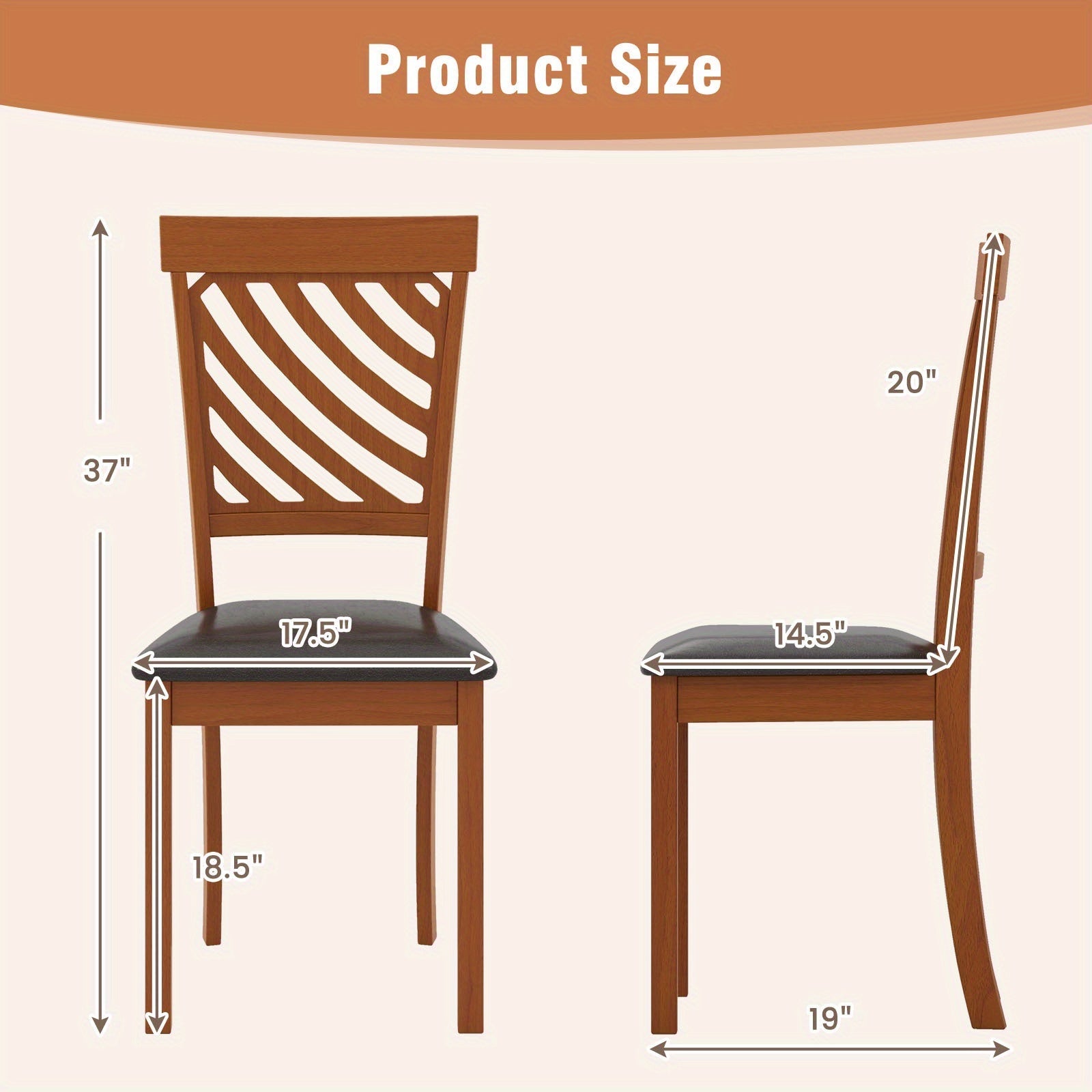 Dining Chair Set of 2, Faux Leather Upholstered Kitchen Chairs with Rubber Wood Legs & Ergonomic Back, Mid-century Armless Side Chairs for Dining Room, Restaurant, Walnut