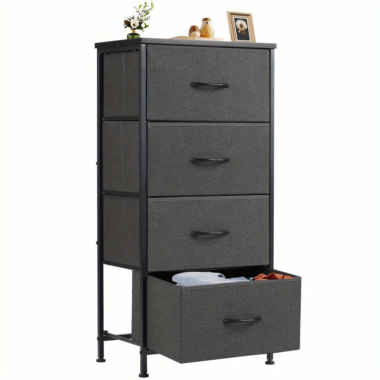 2pcs Bedroom Dresser Set - High Storage Drawer With Fabric Tower And Chest, Solid Metal Frame, Wooden Table Top, Perfect For Wardrobe And Entrance