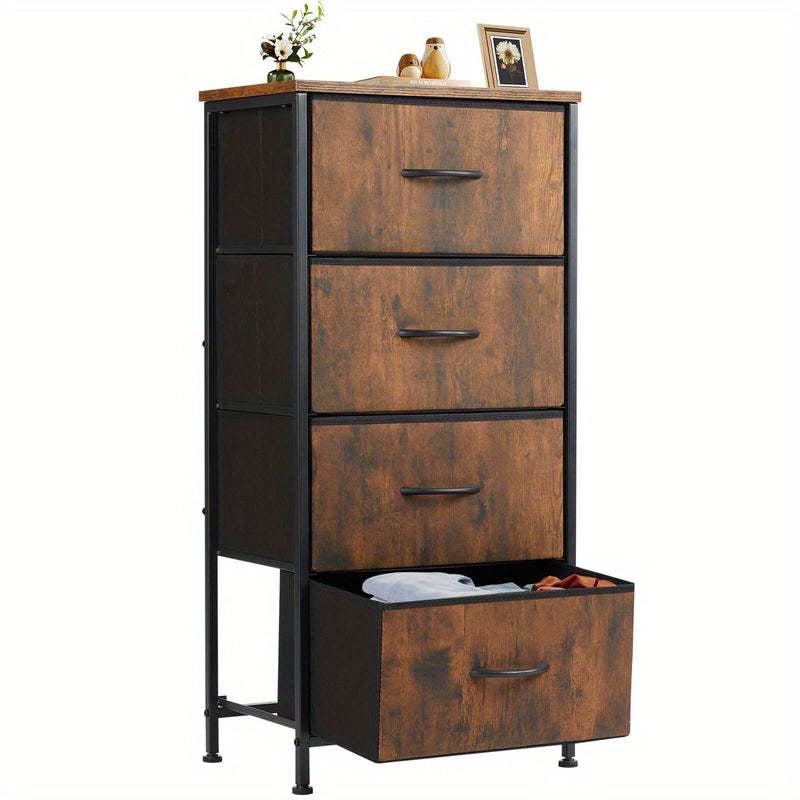 2pcs Bedroom Dresser Set - High Storage Drawer With Fabric Tower And Chest, Solid Metal Frame, Wooden Table Top, Perfect For Wardrobe And Entrance