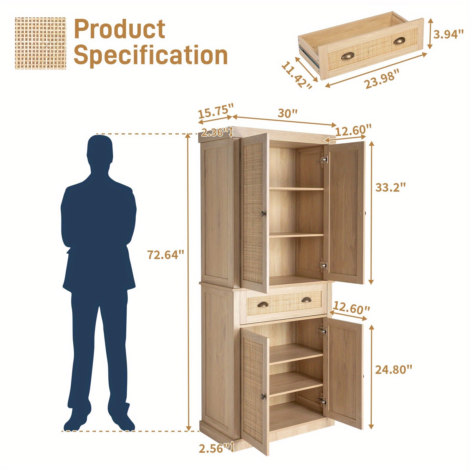 4 Doors Armoire with 1 Drawer and 4 Adjustable Inner Shelves