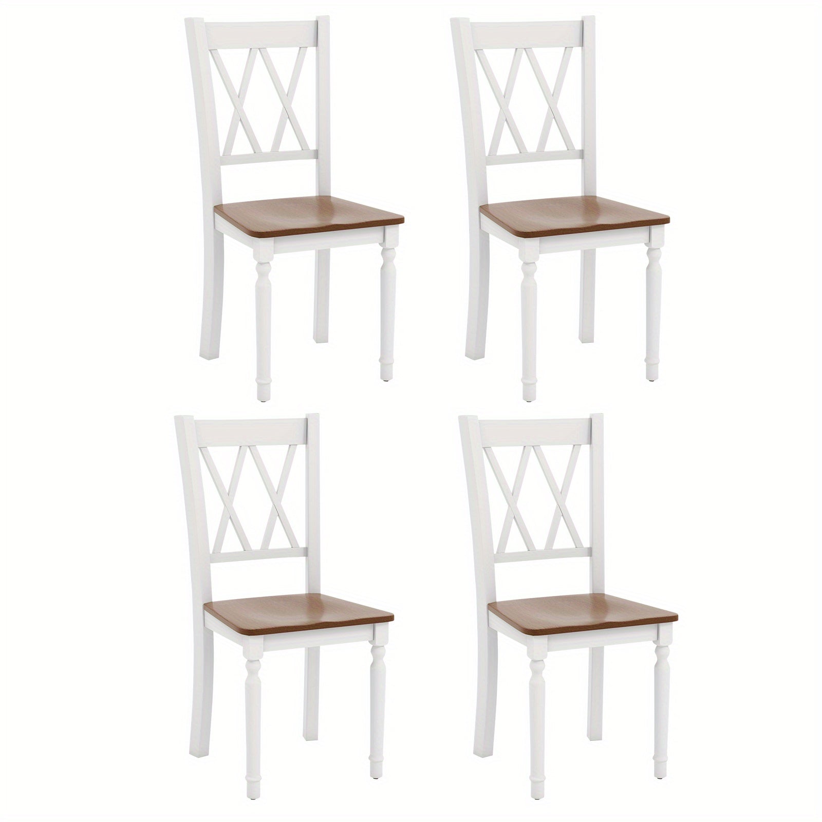 Dining Chair Set of 4, Kitchen Living Room Dining Chairs with Rubber Wood Seat & Acacia Wood Legs, Modern Armless Kitchen Chairs with Curved Backrest, Solid Wood Side Chair for Home Restaurant