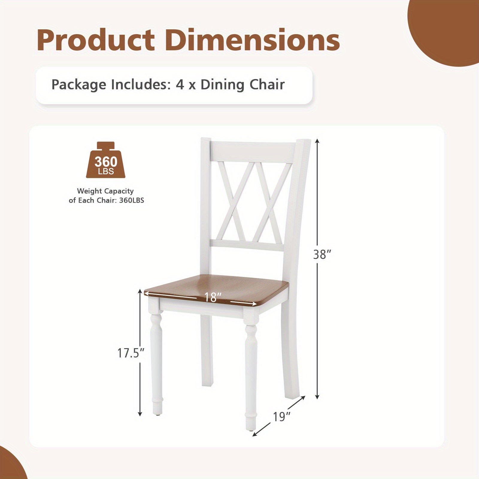 Dining Chair Set of 4, Kitchen Living Room Dining Chairs with Rubber Wood Seat & Acacia Wood Legs, Modern Armless Kitchen Chairs with Curved Backrest, Solid Wood Side Chair for Home Restaurant