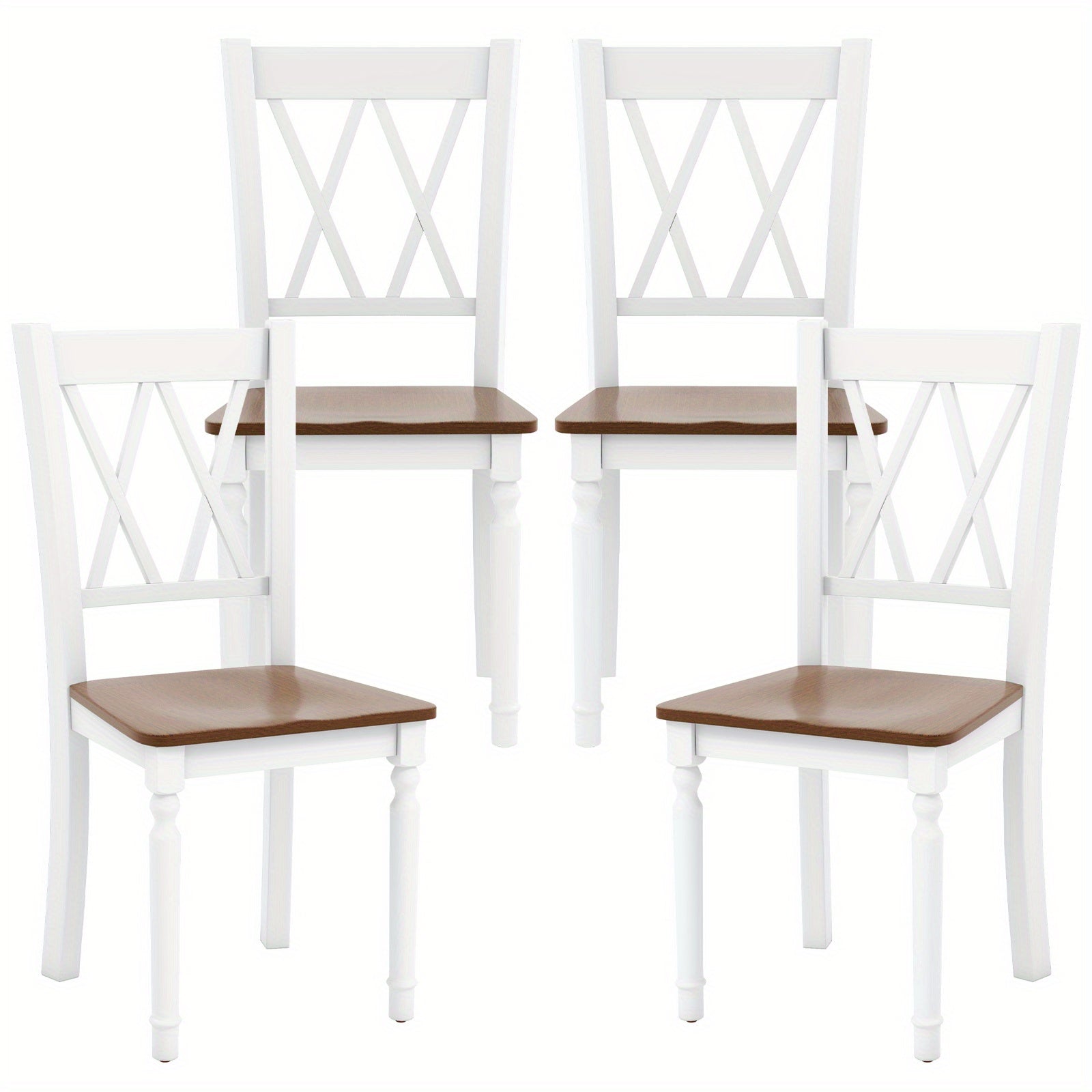 Dining Chair Set of 4, Kitchen Living Room Dining Chairs with Rubber Wood Seat & Acacia Wood Legs, Modern Armless Kitchen Chairs with Curved Backrest, Solid Wood Side Chair for Home Restaurant