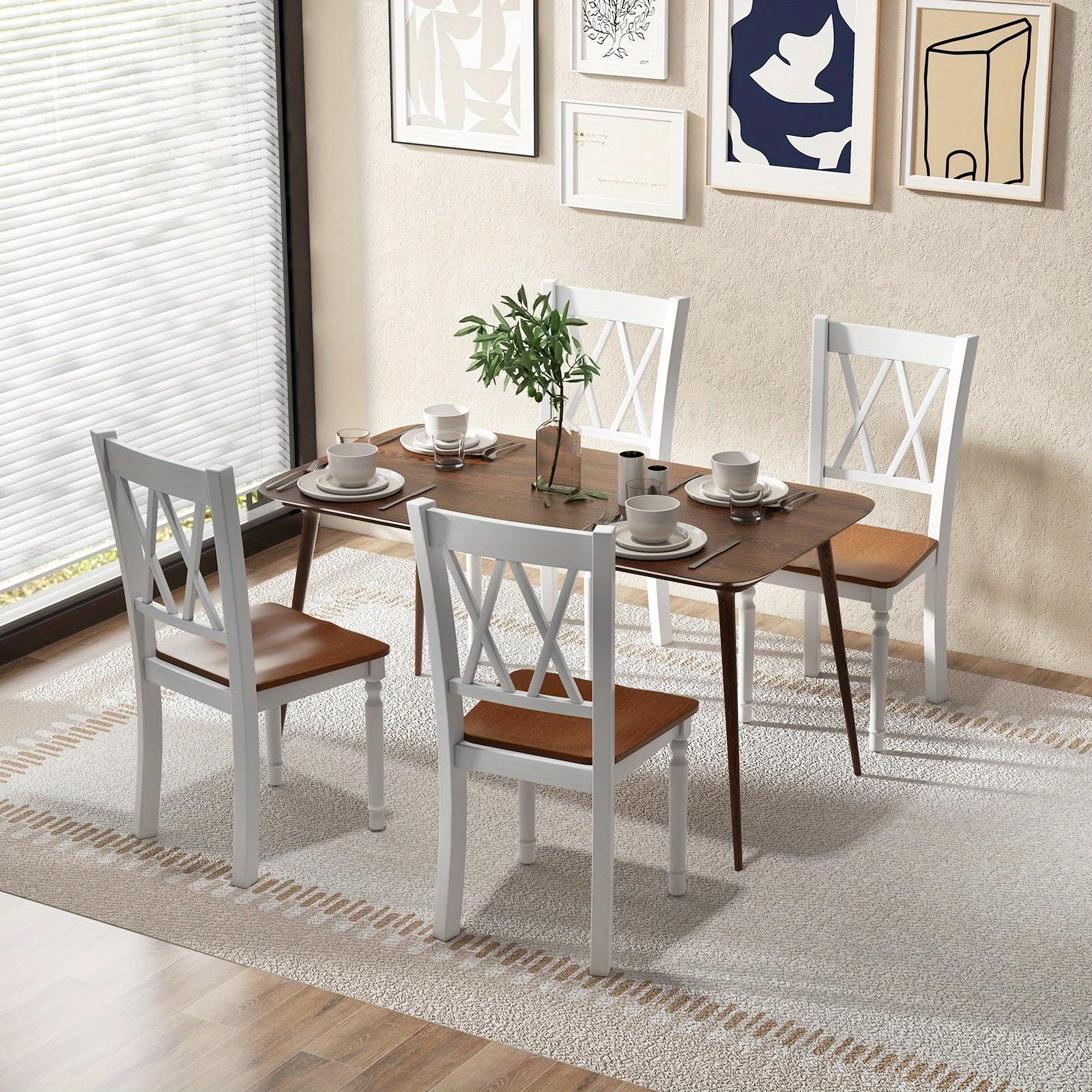 Dining Chair Set of 4, Kitchen Living Room Dining Chairs with Rubber Wood Seat & Acacia Wood Legs, Modern Armless Kitchen Chairs with Curved Backrest, Solid Wood Side Chair for Home Restaurant