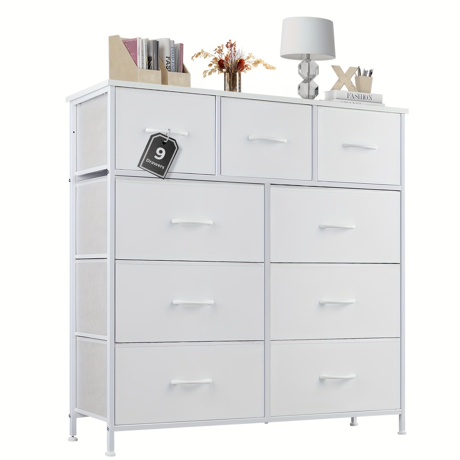 Dresser Tall Dresser for Bedroom Drawer Dresser Organizer Storage Drawers with 9 Drawers Chest of Drawers with Fabric