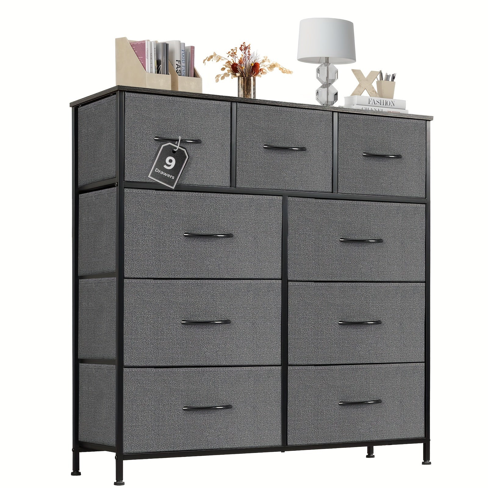 Dresser Tall Dresser for Bedroom Drawer Dresser Organizer Storage Drawers with 9 Drawers Chest of Drawers with Fabric