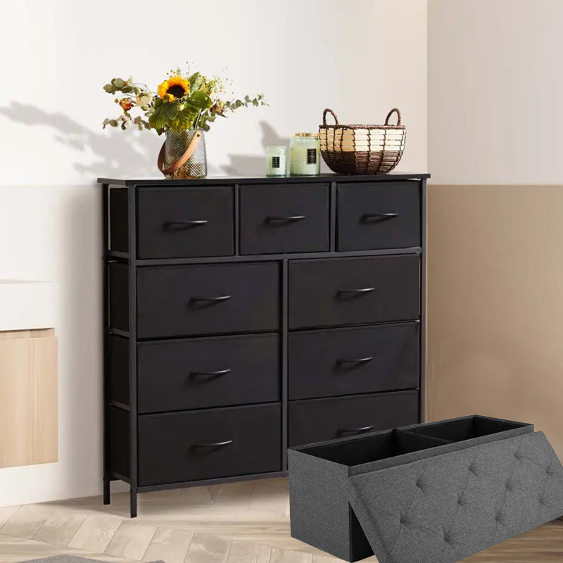 Dresser Tall Dresser for Bedroom Drawer Dresser Organizer Storage Drawers with 9 Drawers Chest of Drawers with Fabric