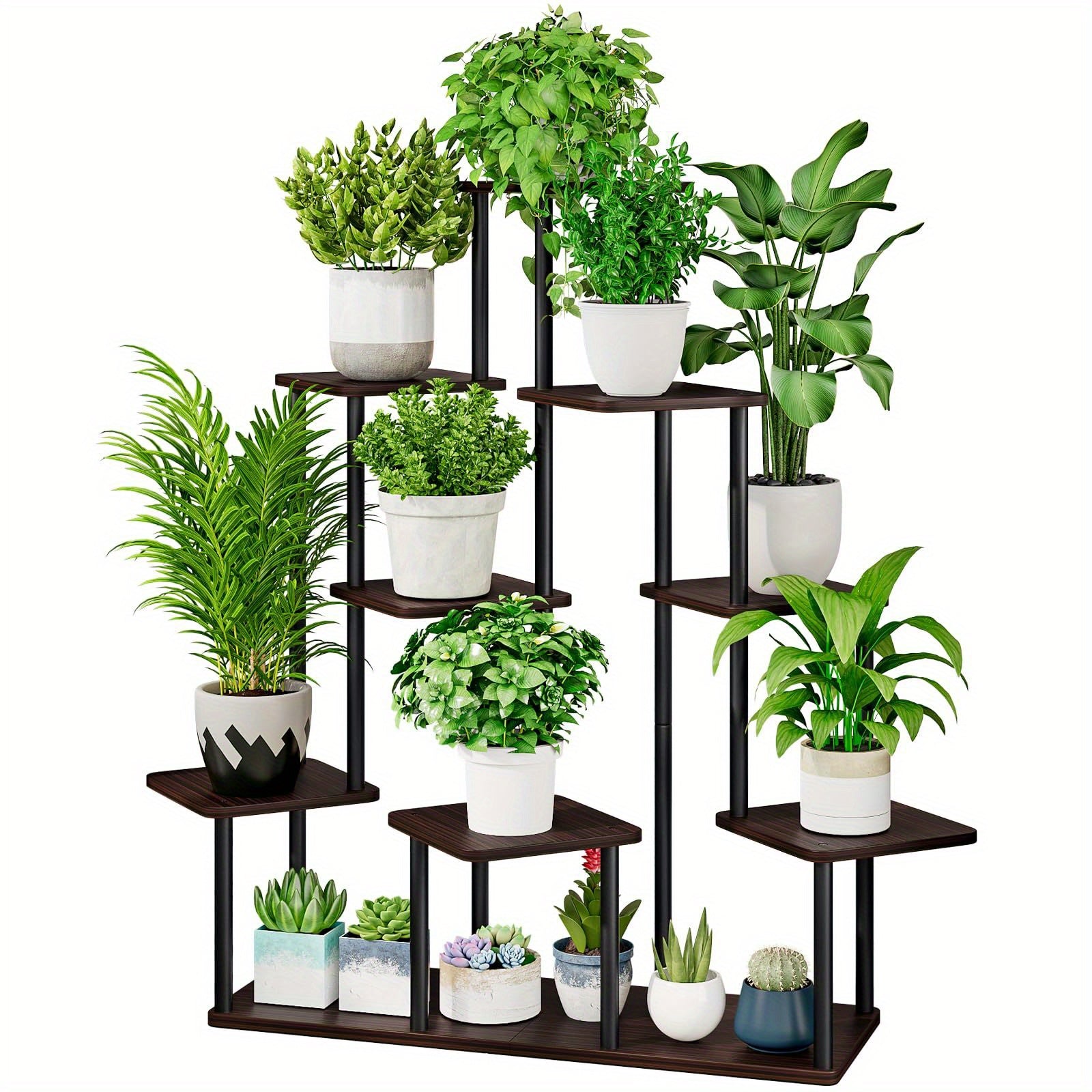 5 Tier Plant Stand Tall Metal Wood Shelf Holder for Indoor Plants, Outdoor Garden Plant Display Rack Flower Pot Stand for Corner Living Room Balcony Garden Patio