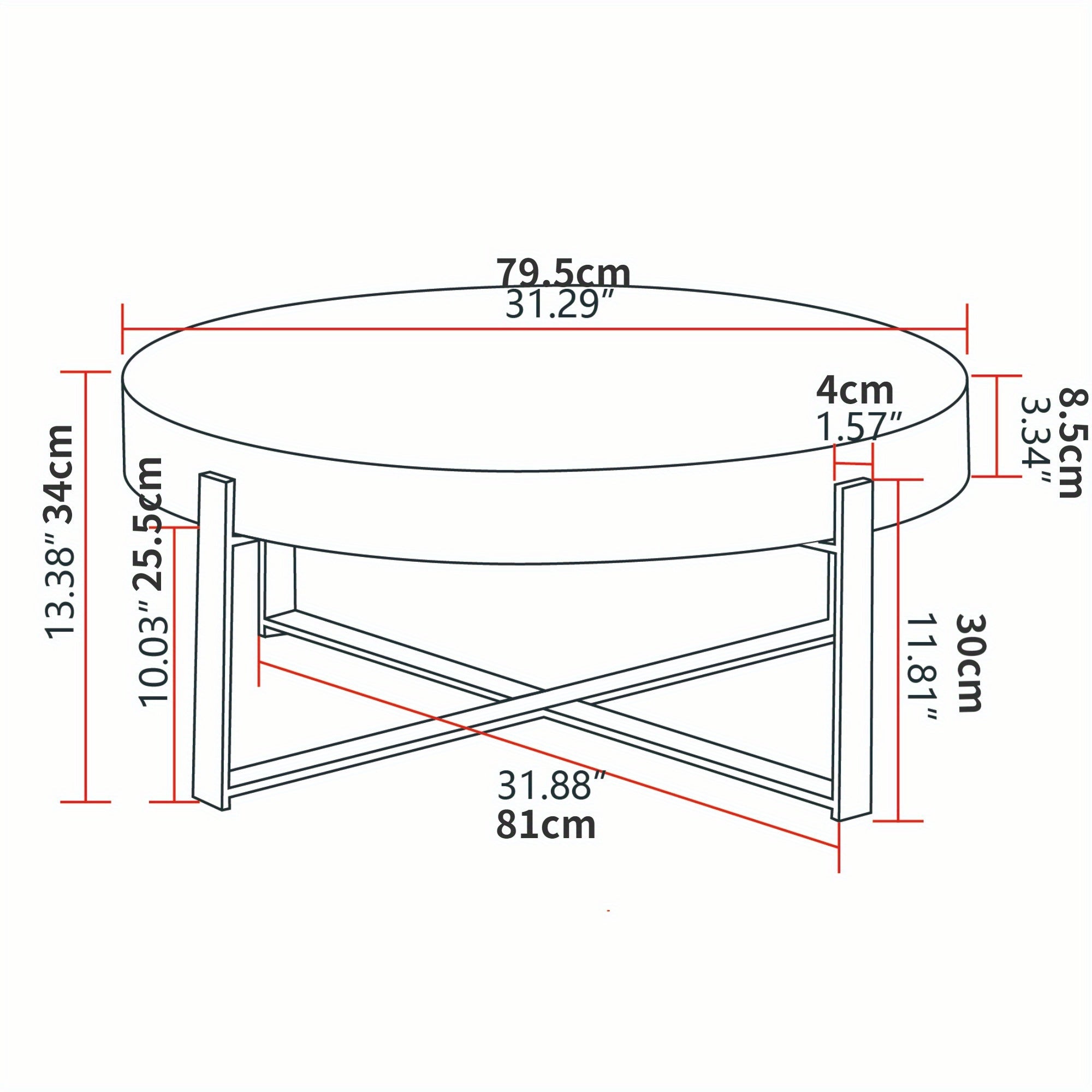 81cm Modern Retro Splicing Round Coffee Table, Fir Wood Table Top with Black Cross Legs Base (Same SKU:W75770652)