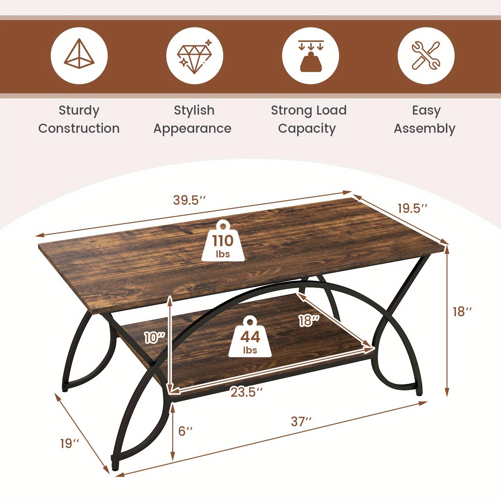 Modern Faux Marble Coffee Table, 2-Tier Rectangular Accent Table with Gold Finished Metal Frame, Chic Cocktail Table with Storage Shelf, Snack End Table for Living Room & Lounge