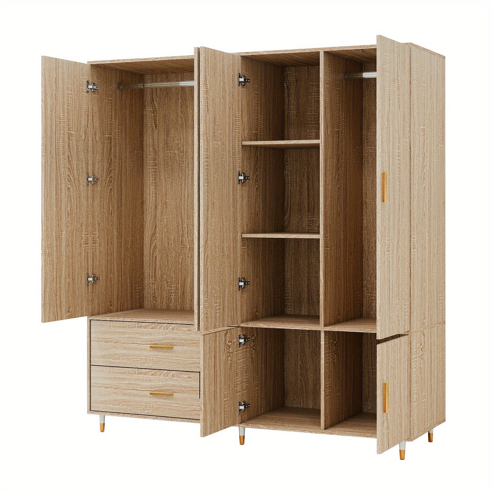 Bedroom Wardrobe Armoire Closet, Freestanding Clothes Storage Armoire Organizer with Hanging Rod and Shelves