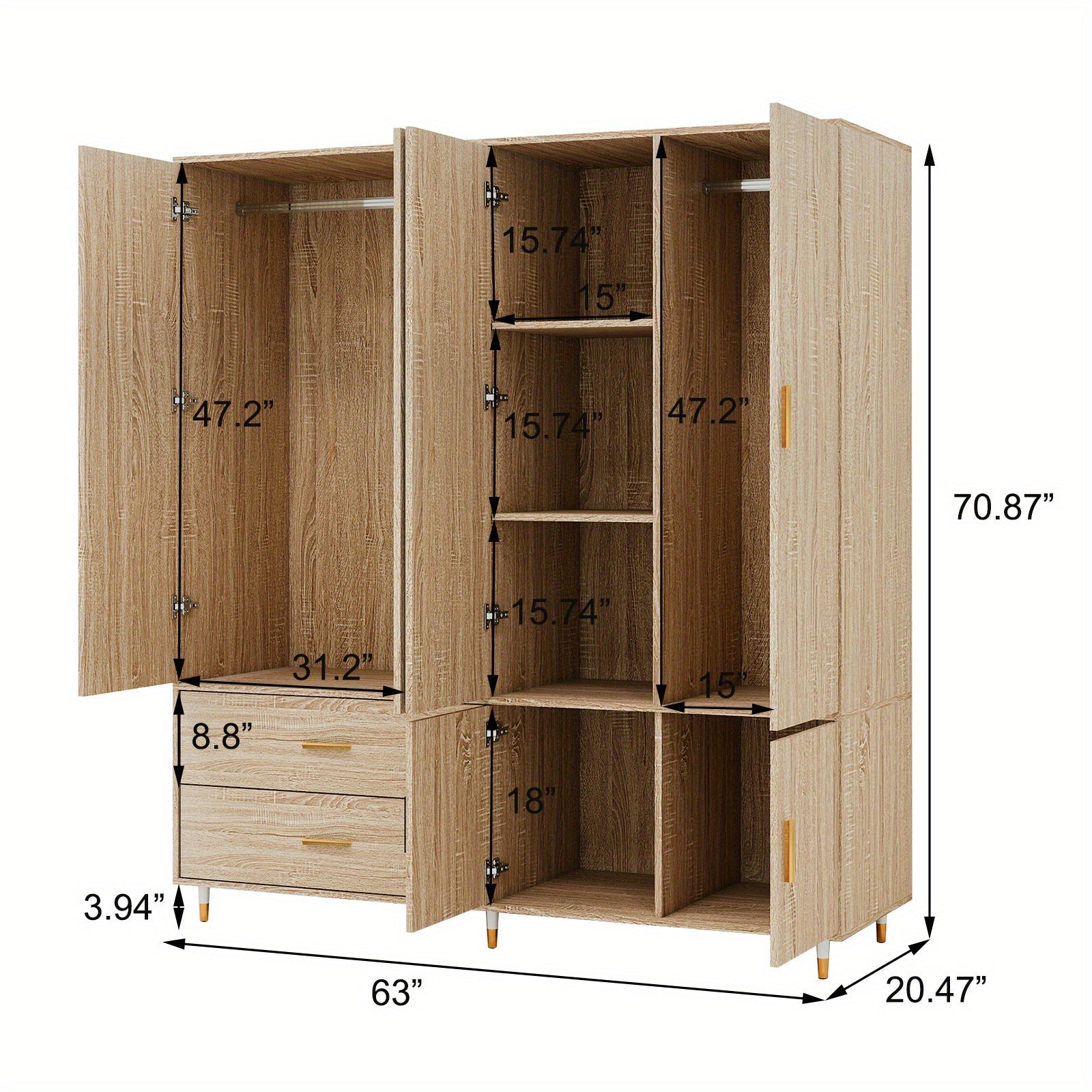 Bedroom Wardrobe Armoire Closet, Freestanding Clothes Storage Armoire Organizer with Hanging Rod and Shelves