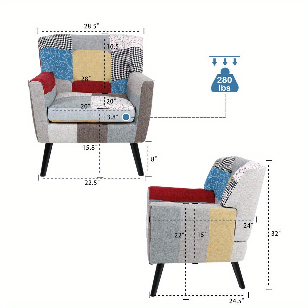 Accent Chair, Mid Century Modern Fabric Club Chair for Bedroom Comfy, Colourful Single Sofa Chair for Livingroom, Bedroom, Office, Study and Reading Room