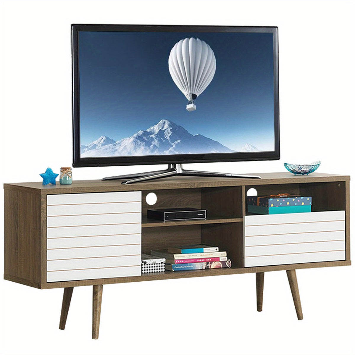 TV Stand for Flat Screen TVs up to 65 Inches Mid-Century Modern TV Console Table with Storage Shelves Cabinet & Drawer