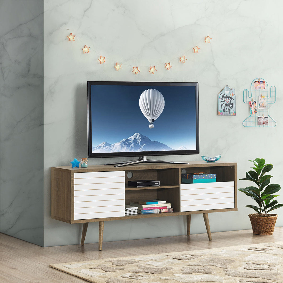 TV Stand for Flat Screen TVs up to 65 Inches Mid-Century Modern TV Console Table with Storage Shelves Cabinet & Drawer