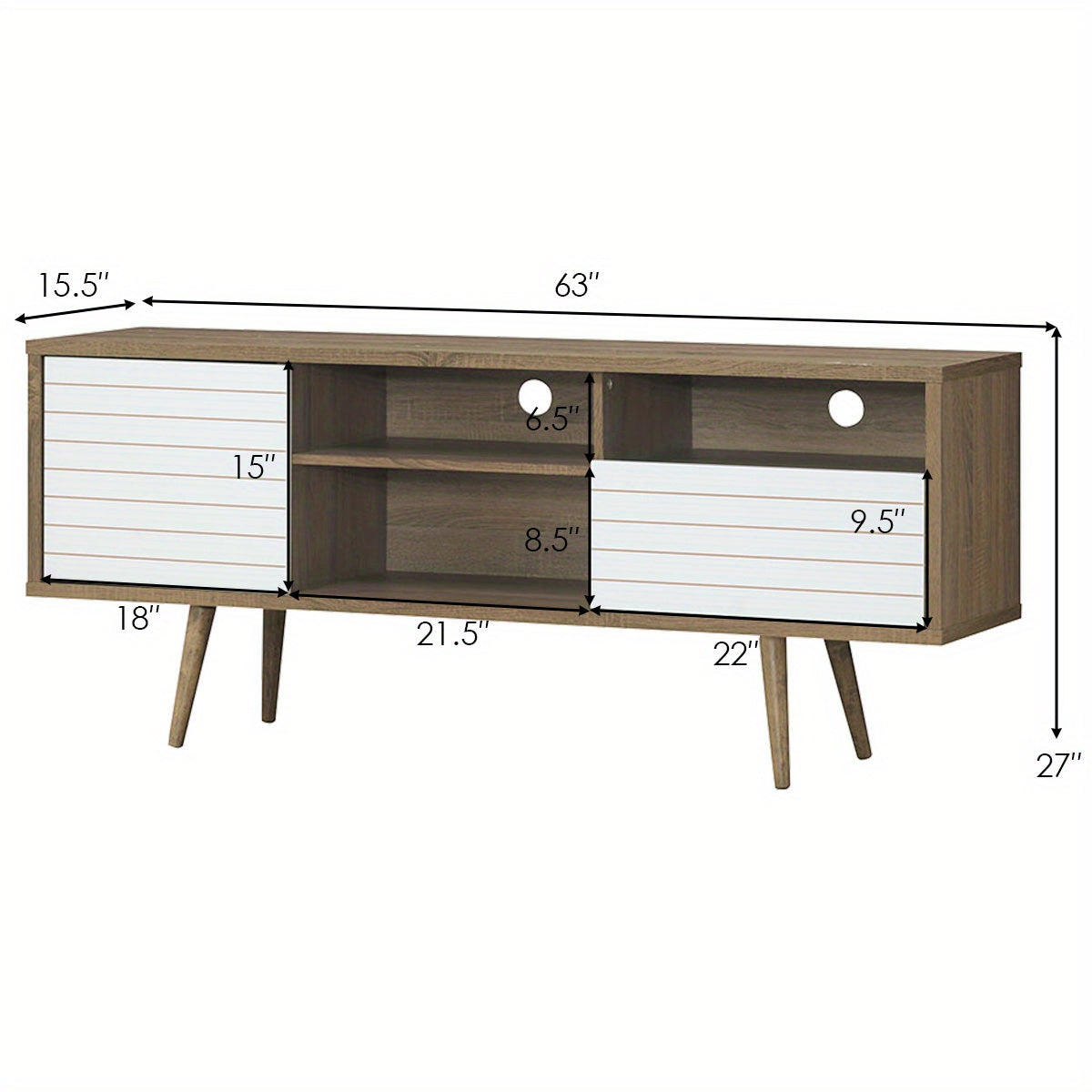TV Stand for Flat Screen TVs up to 65 Inches Mid-Century Modern TV Console Table with Storage Shelves Cabinet & Drawer