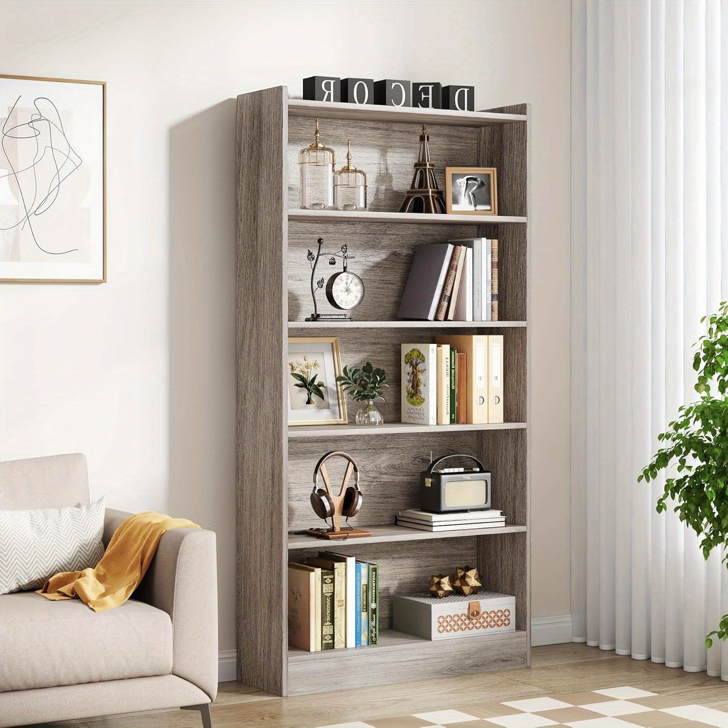 6-Tier Tall Bookcase 180cm Bookshelves and Bookcases Floor Standing 5 Shelf Library Bookcase for Home Office Living