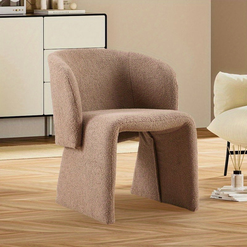 Cozy Brown Teddy Accent Chair - Modern Single Sofa Side Chair with Soft Sponge Cushion for Dining, Bedroom, Living Room - Easy Care & Durable, Modern Style