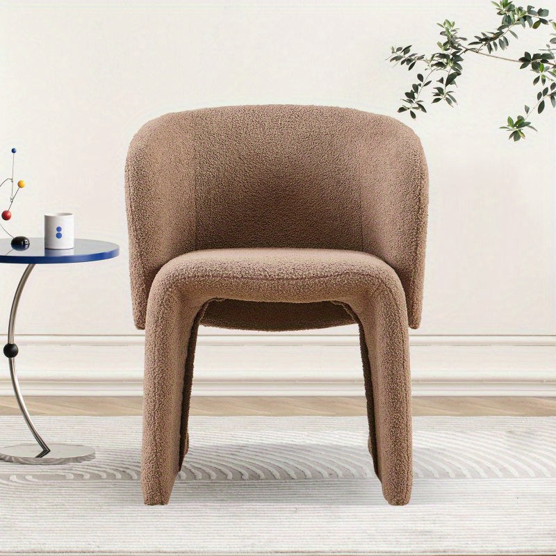 Cozy Brown Teddy Accent Chair - Modern Single Sofa Side Chair with Soft Sponge Cushion for Dining, Bedroom, Living Room - Easy Care & Durable, Modern Style