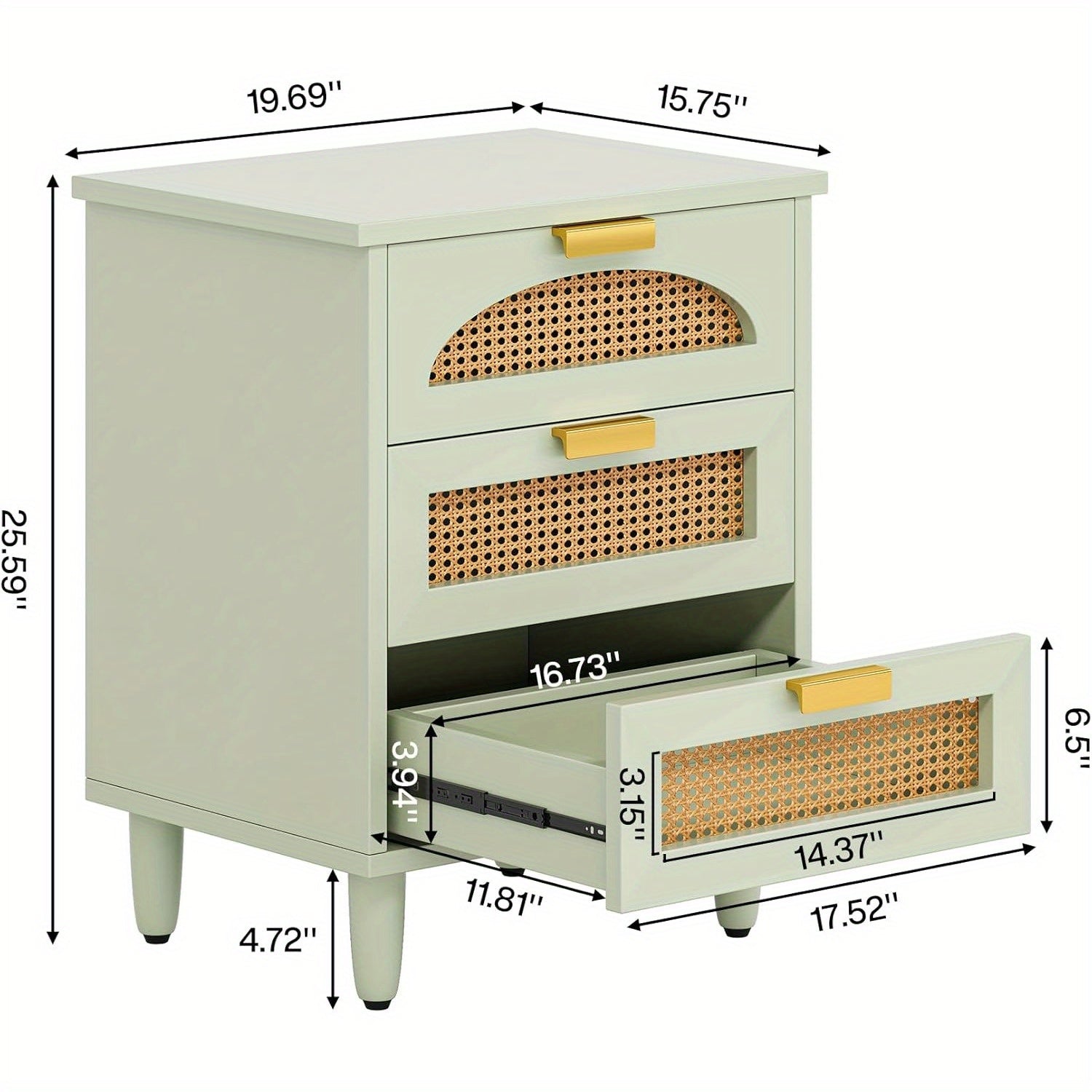 Rattan cabinet, 3-Drawer Farmhouse Night Stand Side Table, Accent Bedside Tables End Table for Bedroom and Small Spaces, Easy Assembly