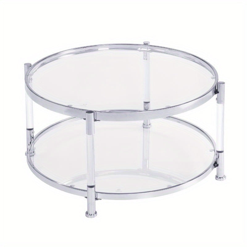 Contemporary Acrylic Coffee Table, 32.3FTFT Round Tempered Glass Coffee Table, Chrome/Silver  Coffee Table for Living Room