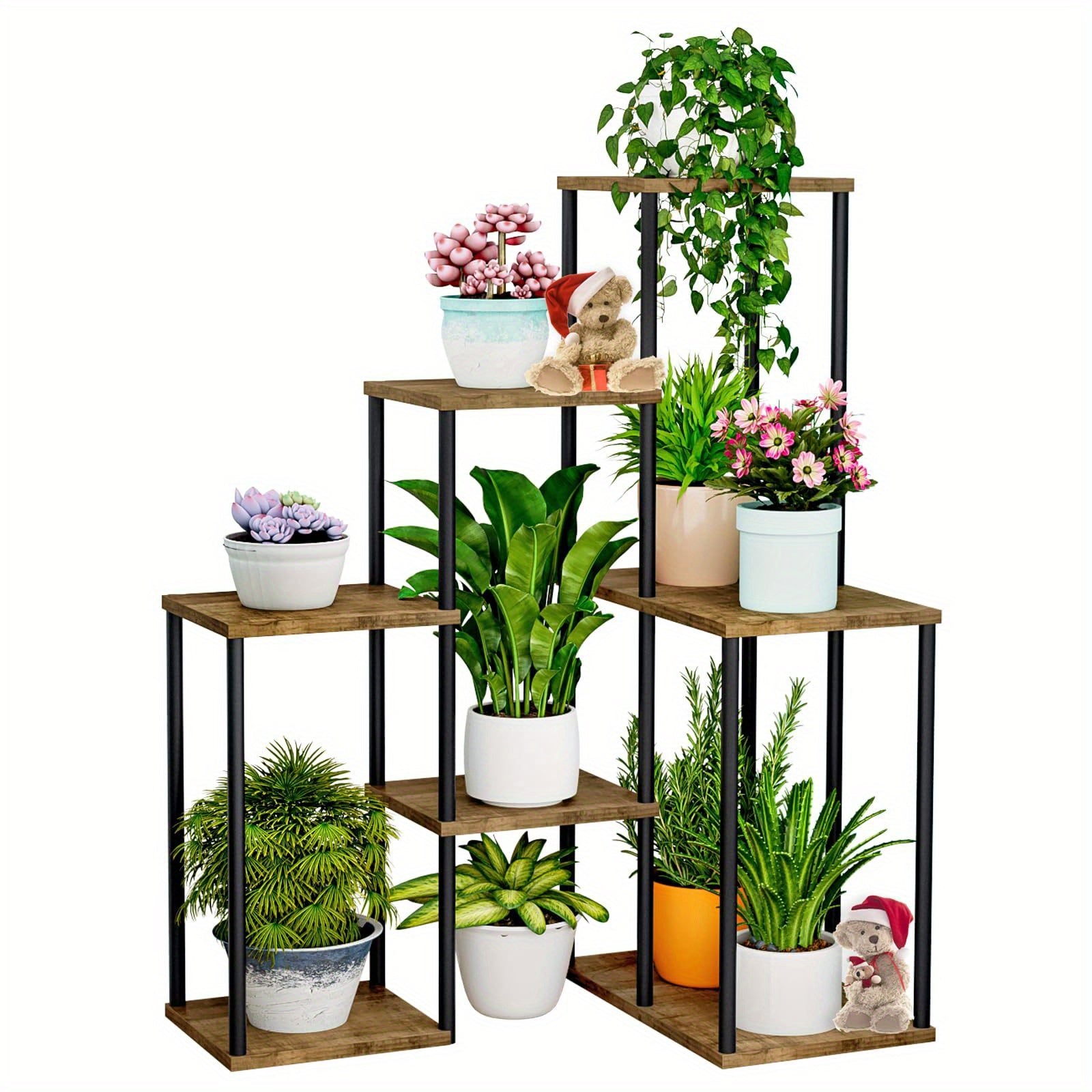 Plant Stand 5 Tier 9 Potted Indoor Corner Plant Shelf Flower Shelves Wooden Plant Stands Garden Plant Holder Rack for Living Room Corner Lawn Window